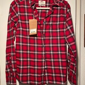 Fjallraven Orvik Deep Red Flannel Button Down Shirt Womens Small